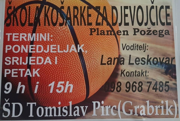 Ženski košarkaški klub Plamen Požega organizira Školu košarke za djevojčice