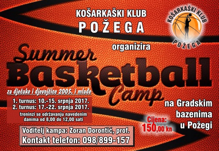 Košarkaški klub Požega organizira ljetni košarkaški kamp od 10. - 22. srpnja 2017.
