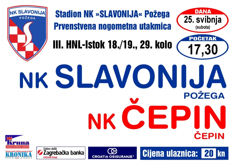 Slavonija u subotu, 25. svibnja s početkom u 17,30 sati dočekuje NK Čepin u 29. kolu 3. HNL - Istok