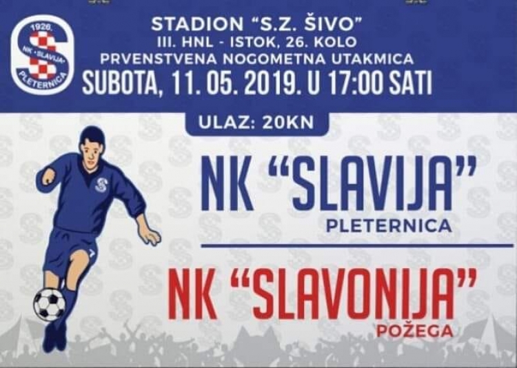 Slavonija u 26. kolu 3. HNL - Istok u subotu, 11. 05. 2019. gostuje kod Slavije u Pleternici